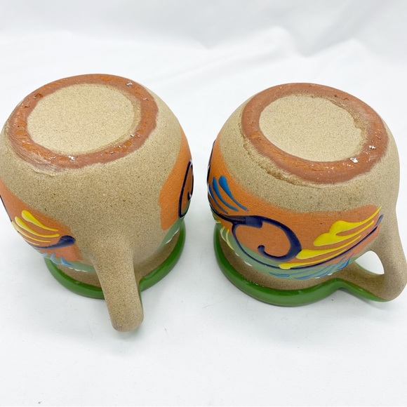 Mexican Clay Jarritos Stoneware Pottery Coffee Mugs Set of 2 NEW Swirl - Picture 6 of 6